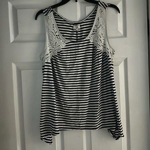 Blue and white striped tee in a size large